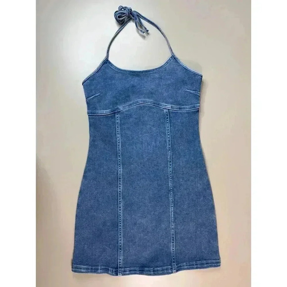 Aerie NWT Corset Denim Halter Dress Size M Y2K Retro Coastal Boho Cowgirl Party - Picture 2 of 10